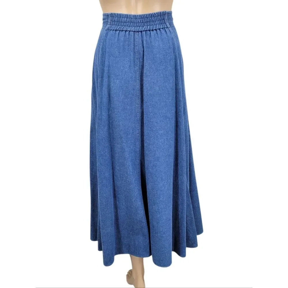 Vintage Denim Button-Up Shirt and Maxi Skirt Matching Set Western Cowgirl